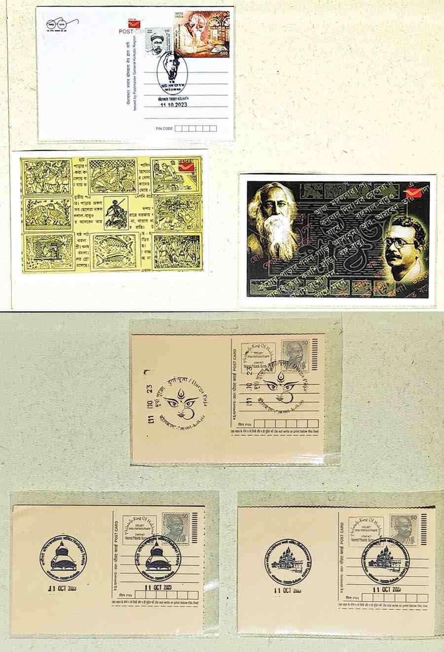 The Department of Posts is celebrating National Postal Week between October 9 and October 13. It observed October 11 as Philately Day, for which a programme was organised at the GPO where Sanjiv Ranjan, postmaster general,  Kolkata region launched the Permanent Pictorial cancellation programme themed on Durga Puja and important landmarks of Kolkata. A Pictorial Cancellation is a postmark, which shows a replica/ photo/ design or a picture highlighting a tourist, religious, historical or an important place or thing. Thus Pictorial Cancellations give wide publicity mainly to places of tourist interest and they are provided at the post offices which are located near such places of tourist attraction. As per available information, Pictorial Cancellations of permanent nature were first provided some time in 1951. Picture postcards were also launched on Wednesday 