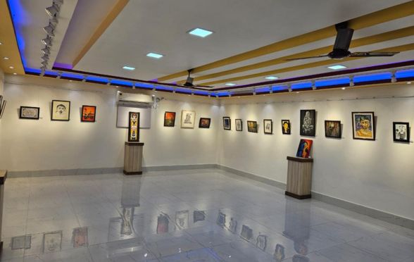 The newly constructed art gallery at Vivekananda College displaying paintings by students and teachers