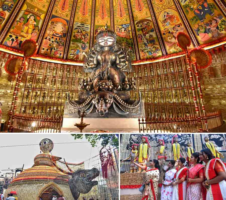 Vignettes from the New Alipore Suruchi Sangha Durga Puja after chief minister Mamata Banerjee virtually inaugurated it on Saturday