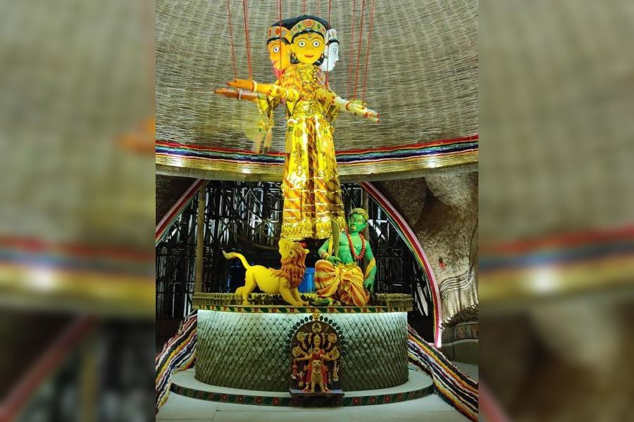 Goddess Durga as a puppet at Bharat Chakra Club in Dum Dum Park