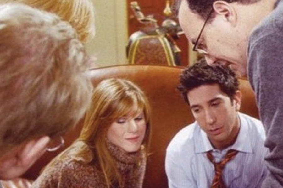 Jennifer Aniston and David Schwimmer on the sets of Friends.