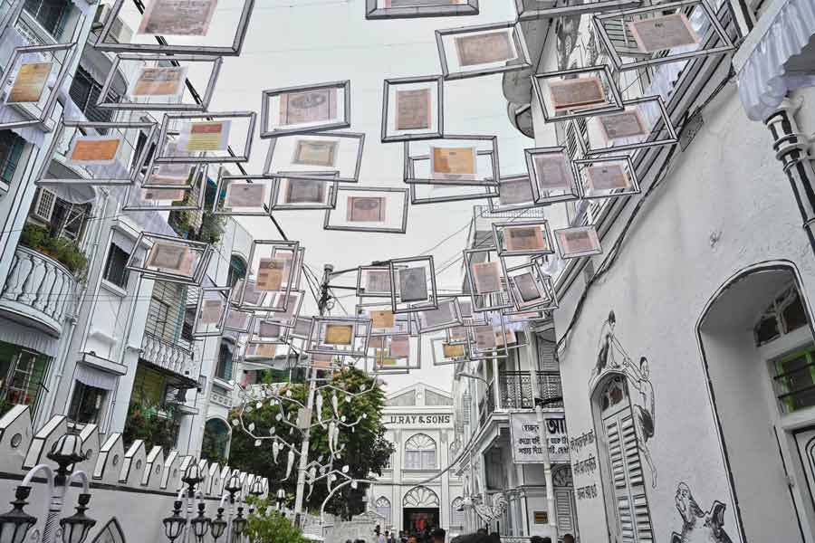 Just like the pages of the book are in black-and-white, all the houses in the para have been painted white, and 3D painting of the illustrations and poems from the book have been done as well on the buildings. Walking into the para is like stepping into the book itself. Apart from this, there will be live performers around the pandal and puja, performing various poems, verses, and songs from ‘Aabol Tabol’