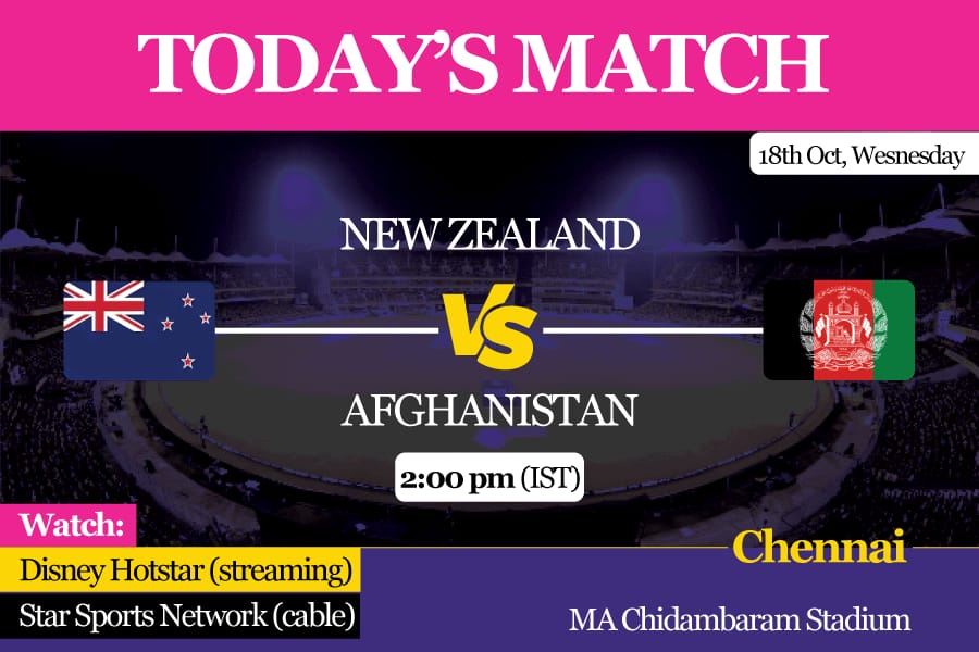 New Zealand's captain Tom Latham and Glenn Phillips during the ICC Men's Cricket World Cup 2023 match between New Zealand and Afghanistan