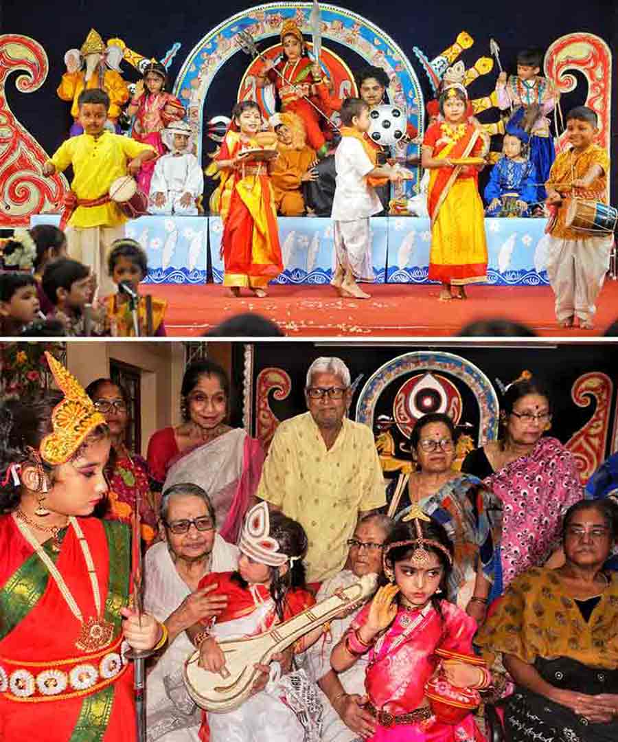 Students of Delhi Public School, Ruby Park celebrated Durga Puja with senior citizens  from an old age home. A cultural programme was presented by the children  
