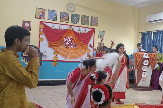 This year the theme in Techno India Group Public School, Garia was Anti-bullying.  The students performed a meaningful skit, musical presentation,dance and Durga stuti