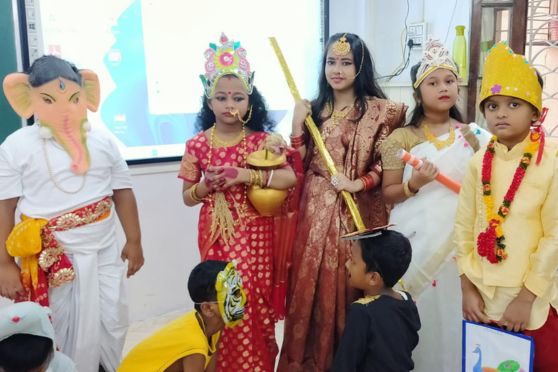 Durga Puja celebration at Young Horizons School began with meticulous planning and enthusiastic participation. Teachers, students, and staff collaborated to decide on the date, activities, and decorations, ensuring that the celebration is not only enjoyable but also educational