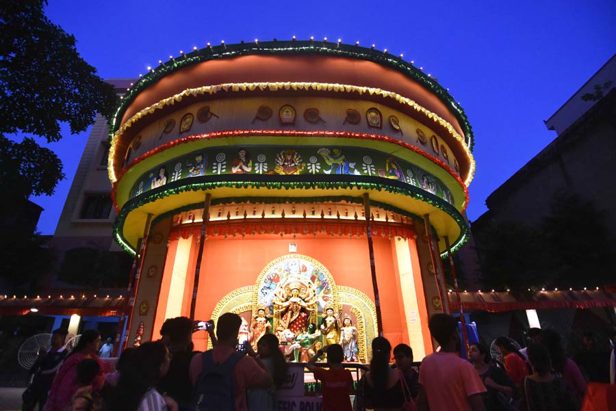 A glimpse of Hari Ghosh Street Sarbojonin Durga Puja pandal in north Kolkata  