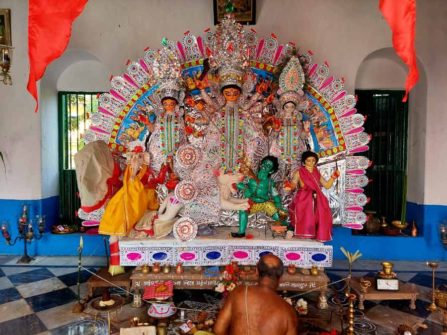 The shabeki ekchala idol at the Janai Bajar Barir puja looks resplendent and has been an indispensable part of the nearly 280-year-old puja