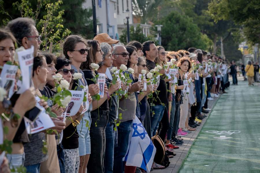 A demonstration calling for the return of the more than 200 hostages believed to be held by Hamas, in Tel Aviv, Israel, Oct. 17, 2023. Hamas has released two American hostages, but concern is rising about the hundreds still held in Gaza, especially the injured and ill.