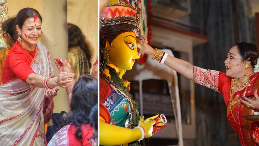 In pictures: Women engage in ‘sindoor khela’ across Kolkata on Dashami