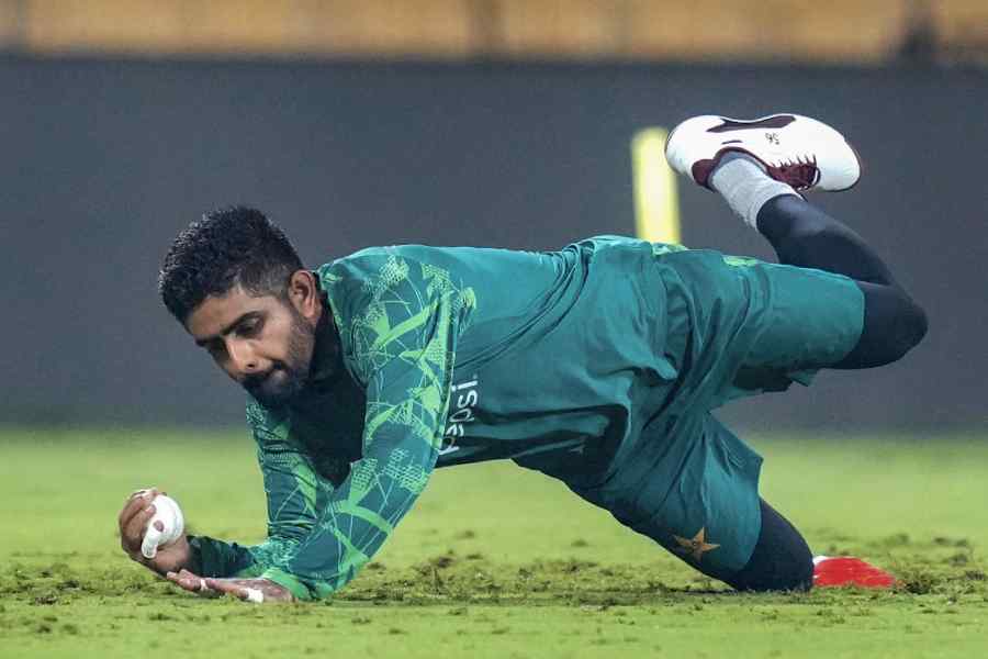 Pakistan's captain Babar Azam during a practice session ahead of the ICC Men's Cricket World Cup 2023 match between Pakistan and South Africa, at M.A. Chidambaram Stadium, in Chennai, Wednesday, Oct. 25, 2023.