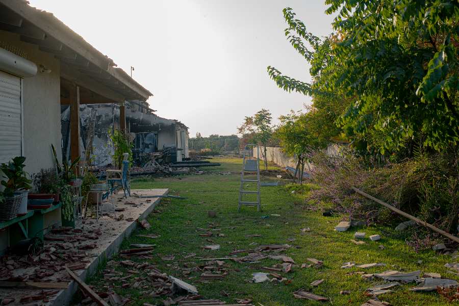 The site of the Hamas attack in Be’eri, IsrAtrayeeael, Oct. 23, 2023. Vivian Silver, who is believed to be a hostage in Gaza, lived in Be’eri.