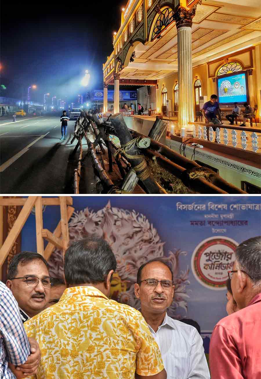 Preparations for Durga Puja Carnival are going on in full swing. Commissioner of Kolkata Police, Vineet Goyal (IPS), chief secretary Government of West Bengal, Dr Hari Krishna Dwivedi, along with other officers visited the venue to check security arrangements. The big-ticket event will be held on Friday 
