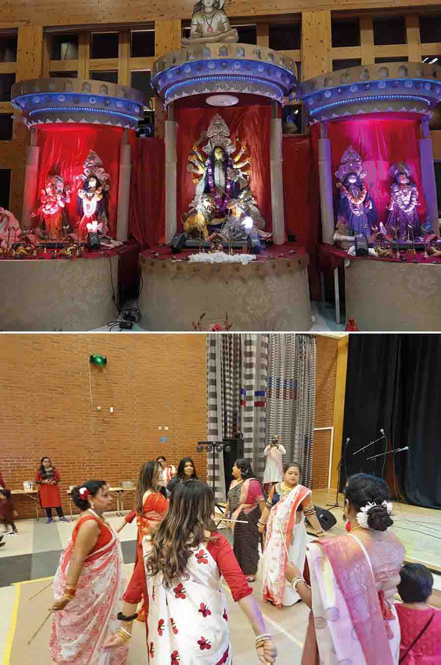 Stockholm Bangiya Sanatan Samaj, celebrated their 35th year of Durga Puja this year. The association organised a three-day long celebration on Saptami, Ashtami and Navami, eventually performing the ‘darpan bisharjan’ after the Navami puja, once the Dashami ‘tithi’ started