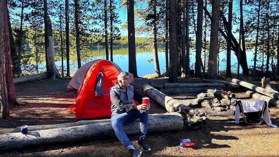 The author at his campsite in Yellowstone National Park