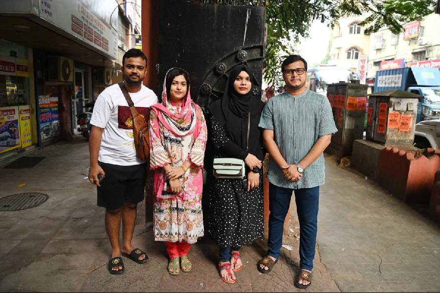 (From left) Md Sujan and wife Meharunissa Mim, Nazmus. Sama and husband Wadud Khaled have come from Bangladesh to watch their country's cricket clash with The Netherlands at the Eden Gardens on Saturday.