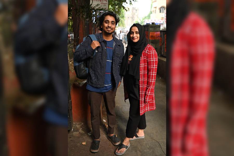 Rasheduzzaman Rakib and his wife Nigar Sultana, from Bangladesh, in Calcutta on Friday.