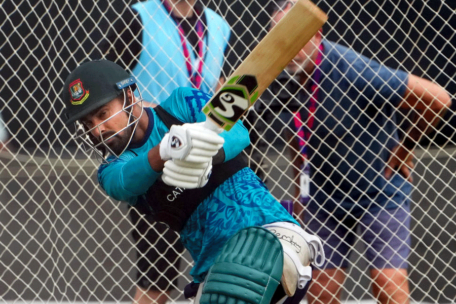 Bangladesh’s Litton Das during practice at Eden Gardens on Friday.