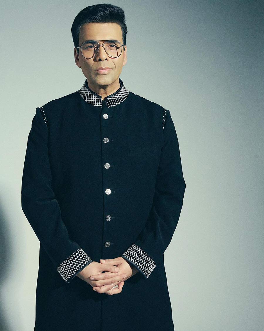 Karan Johar looked dapper in a black sherwani with white patterns at the sleeve-ends and collar. “Such an elegant and wonderful evening…” the 51-year-old filmmaker wrote alongside his pictures on Instagram.