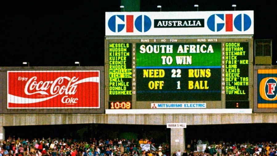 Rain and maths doom South Africa (1992): Playing their first-ever World Cup, South Africa were poised to make it to the final by beating England, when the skies opened up in Sydney. Following the resumption of the semi-final, South Africa’s equation was adjusted from needing 22 runs off 13 balls to 22 off just seven. And then, out of nowhere, the equation was changed once more. As per the most baffling message seen on a cricketing scoreboard, South Africa now needed 21 runs off one ball (the scoreboard incorrectly showed 22 runs off one ball)! This calculation had been reached by following a rule that factored in the least productive overs of the team batting first to figure out the chasing team’s target. A furious Brian McMillan ran a single off the last ball and brusquely walked off the field, taking South Africa’s World Cup hopes with him