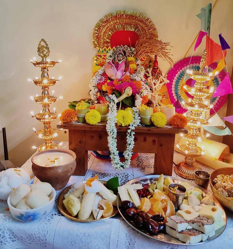 ‘Bhog’ offered to the goddess of wealth an prosperity in a north Kolkata house