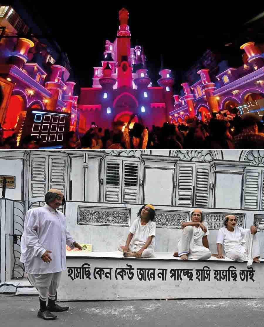 Kolkata witnessed some thoughtful, extravagant and mind-blowing themes in puja pandals. In pictures, Disneyland at Sreebhumi and Abol Tabol at Hatibagan Nabin Pally  