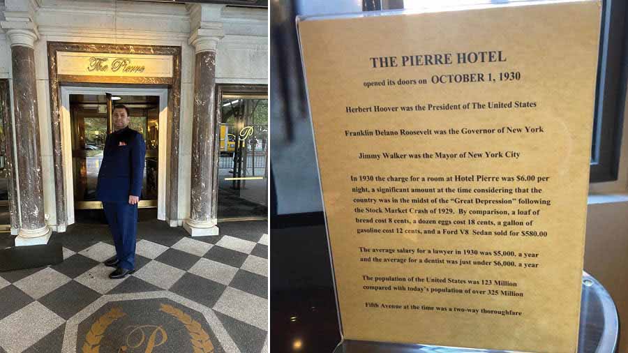 The author at The Pierre’s entrance and a short history of the hotel