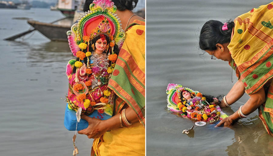 Lakshmi idols were immersed at Babughat on Sunday  