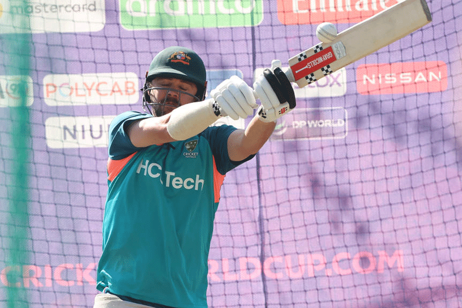 Travis Head during a training session ahead of the match at Dharamsala.