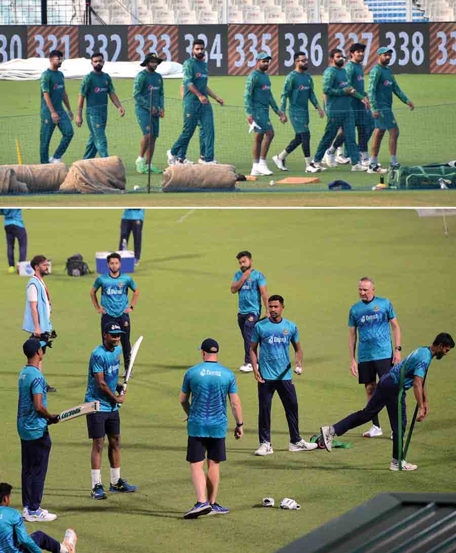 Bangladesh and Pakistan cricket teams were spotted at the nets at Eden Gardens ahead of their face-off on Tuesday in Kolkata  