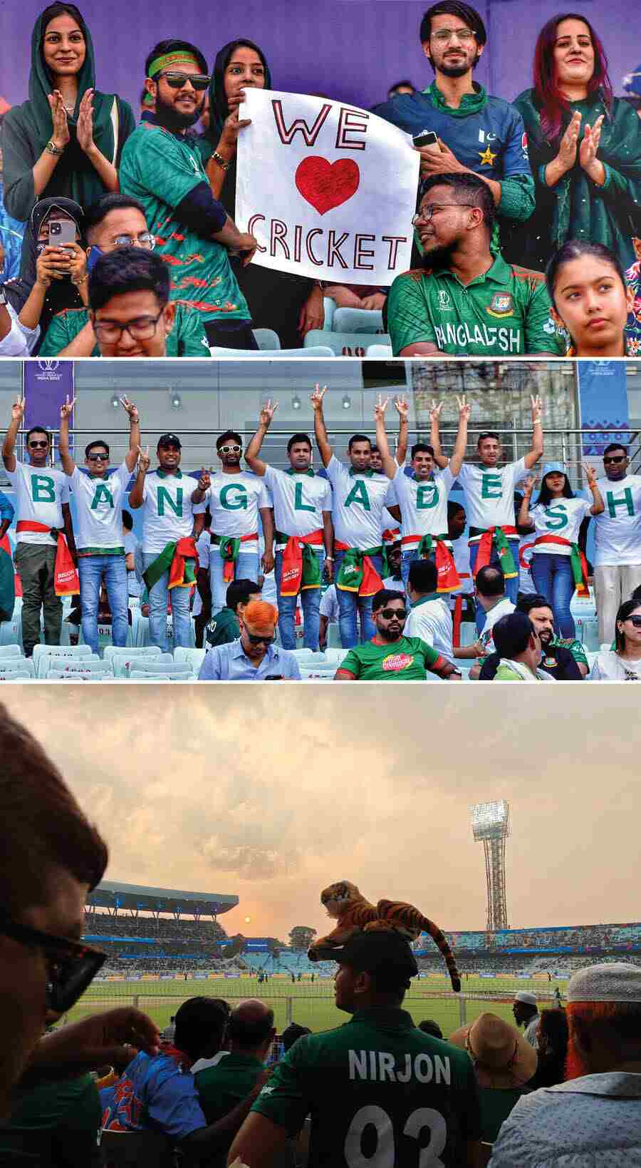 Cricket fans of Bangladesh and Pakistan squads gathered at Eden Gardens to cheer for their respective teams in the ICC World Cup match on Tuesday. Team India supporters were also spotted 
