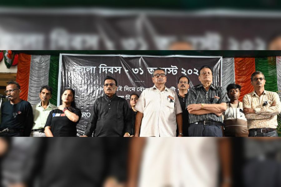 The protest meet organised by the Bowbazar Mati-O-Manab Kalyan Society at Bowbazar on Thursday