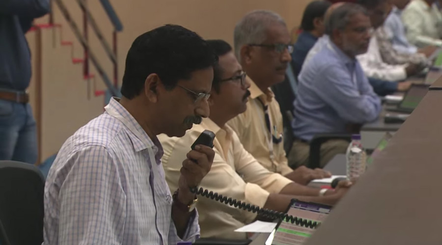 Isro scientists observe the progress from Satish Dhawan Space Centre in Sriharikota 