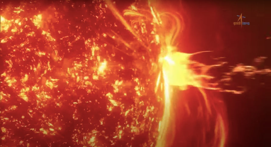 Graphical representation of the Sun, as shared by ISRO during the live video of the launch of Aditya L1 on YouTube