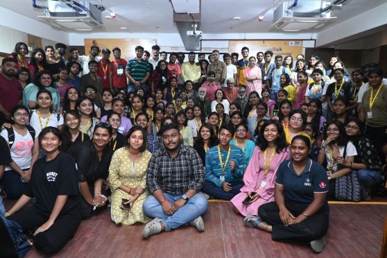 Students of Sister Nivedita University with MK Raina at the event