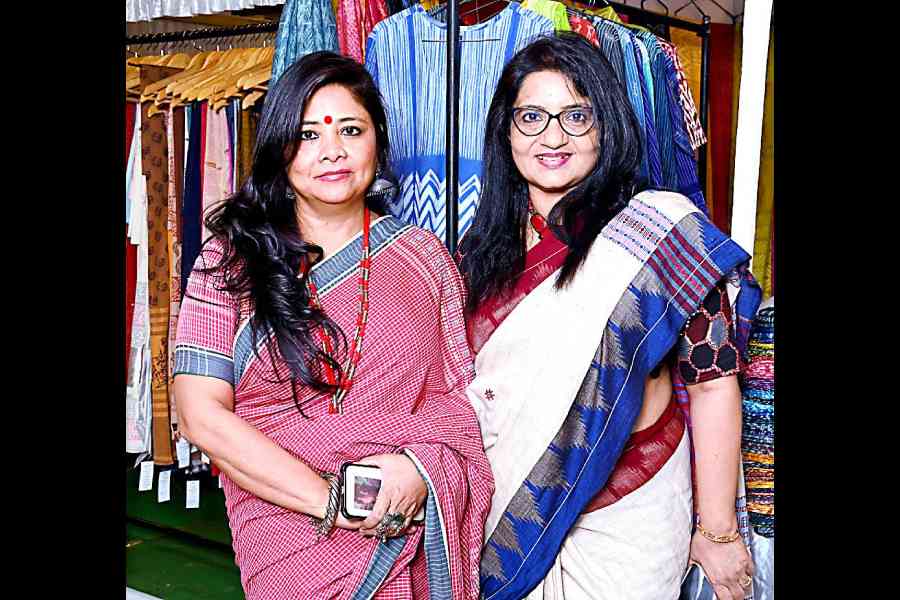 “Looms Weaves & More is an exhibition of artisanal, revival and designer wear. It has the best of handmade and handwoven saris and garments made from organic fibre and printed with natural dyes. The show is a blend of traditional with contemporary fashion,” said Maitreyee Pathak (left), co-organiser, in picture with Sanchita Ghosh