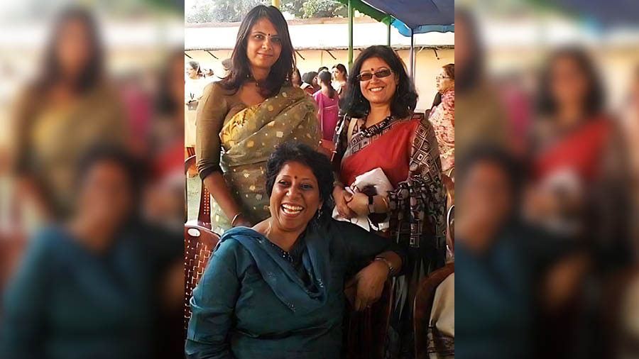 Runa Chatterjee (top right) with her teacher Shiela Masilamani (below)