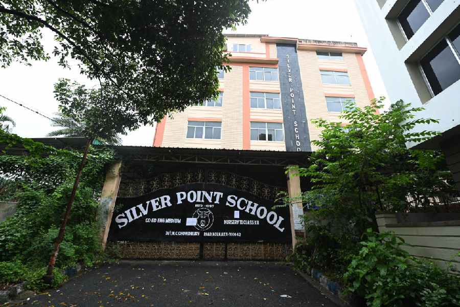 Closed Silver Point school main gate on Tuesday.