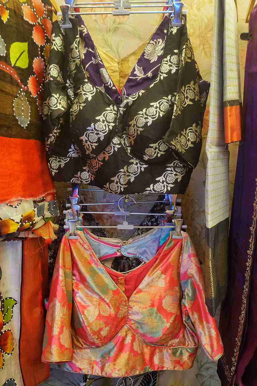 Designer blouses are also a strong suit of Archisha. They too can be customised through their in-house tailor. ‘These are solely designed by us, offering a wide range of fashionable blouses for our clients,’ shared Ankita, walking My Kolkata through the collection