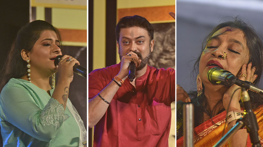 (From left) Chandrika Bhattacharya, Shaheb Chattopadhyay and Swagatalakshmi Dasgupta gave heartfelt performances
