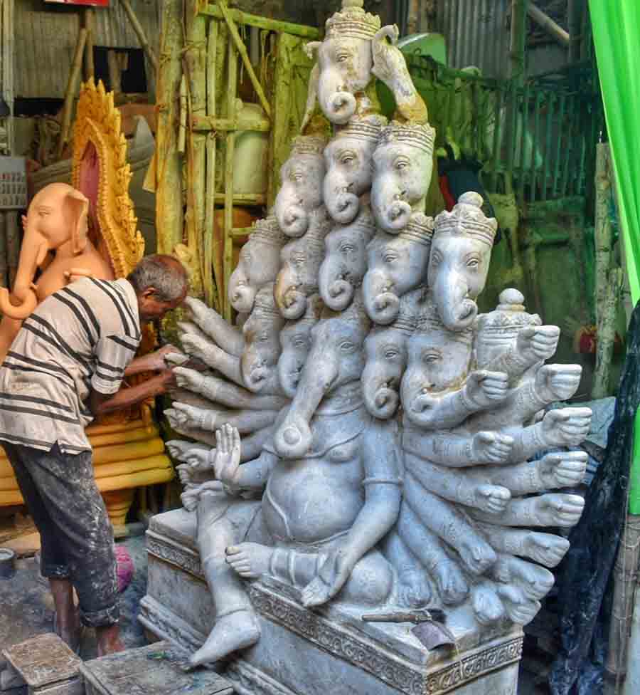 A 14-head fibre idol of Ganesh is in the making at Kumartuli ahead of Ganesh Chaturthi. Ganesh  Chaturthi will be celebrated on September 19