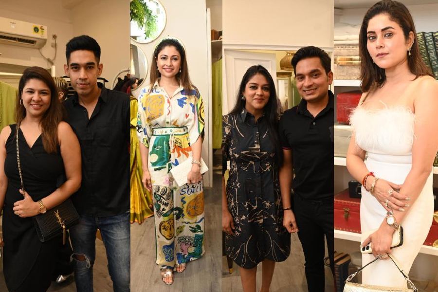 (From left) Restaurateurs Riddhima and Nikhil Chawla, Fashion entrepreneur Devangi Parekh, Rahul Kyal, MD Vinayak Group with Sakshi and Sonia Singh, homemaker