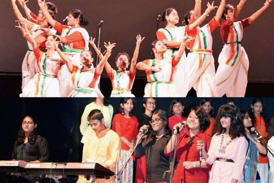 A group dance performed by students of Sri Aurobindo Institute of Education. (Below) The choir presents Panorama