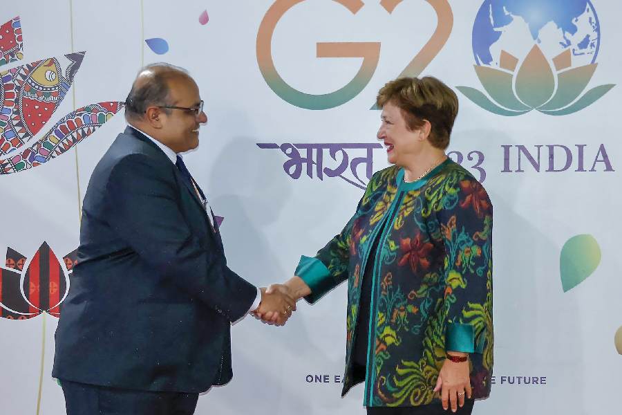 Managing Director of the International Monetary Fund Kristalina Georgieva arrives at IGI Airport Terminal-3