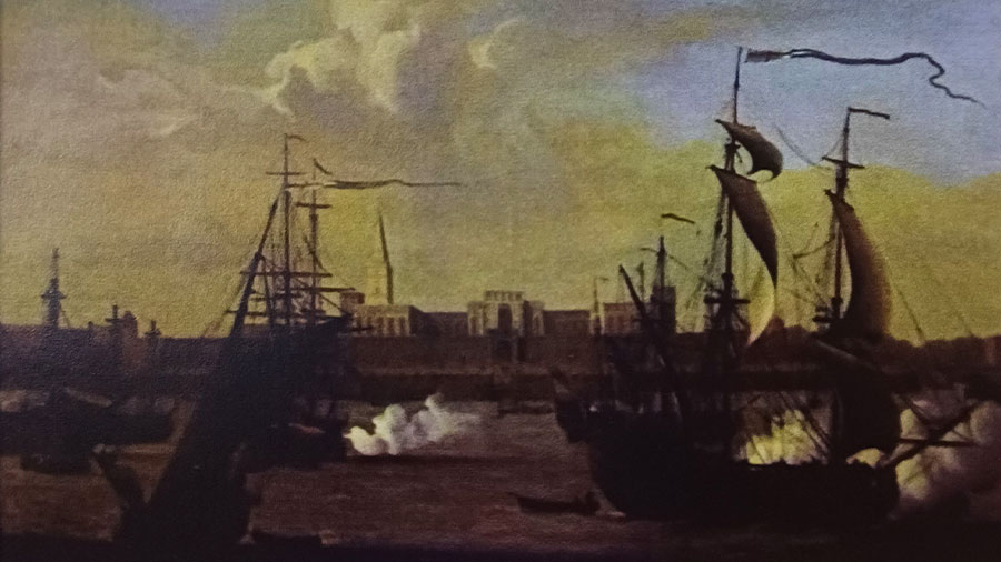 ‘Old Fort William from the River Hooghly’ by George Lambert and Samuel Scott, oil on canvas (c. 1730)