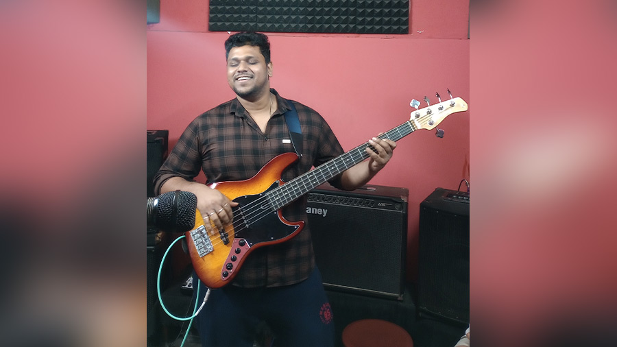 Bassist Tamal Bhattacharjee enjoys a groove in the mini room at Caleidoscope