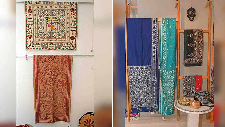Art in Life has an exquisite collection of kantha work from artists like Mahua Lahiri (left) and NGOs like SHE Kantha (right)