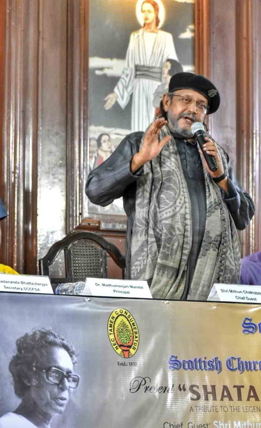 Actor Mithun Chakraborty was the chief guest at a Mrinal Sen Satabarsha event organised by Scottish Church College to pay tribute to the filmmaker  