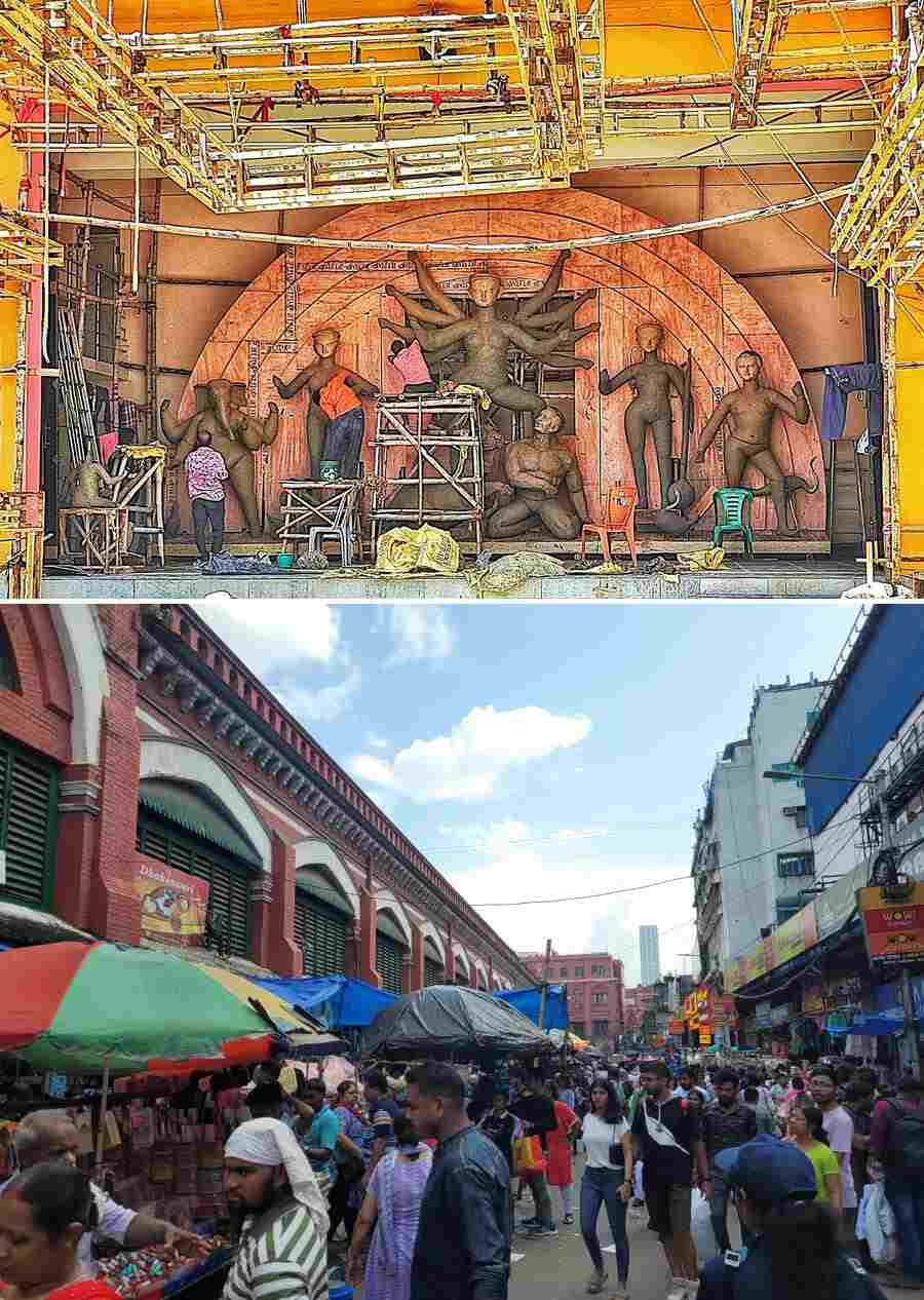 With only 40 days left until Durga Puja, preparations have begun. Construction of pandals are going on at full swing. As people have started Puja shopping, shopping destinations like New Market and Gariahat remained crowded during the weekend  