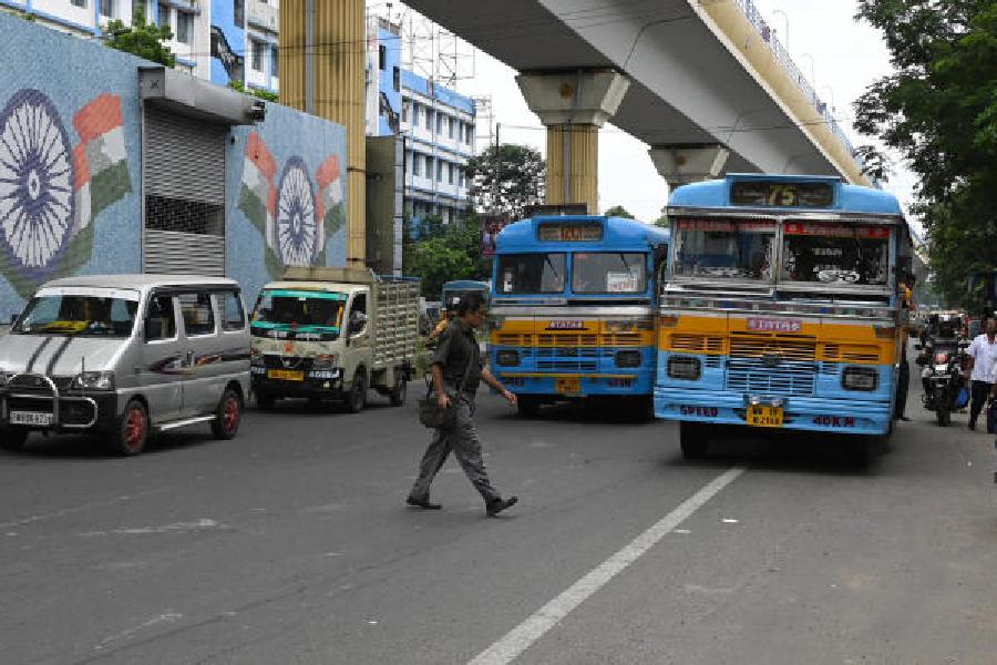 File picture of a man trying to cross the Diamond Harbor Road near Behala Chowrasta